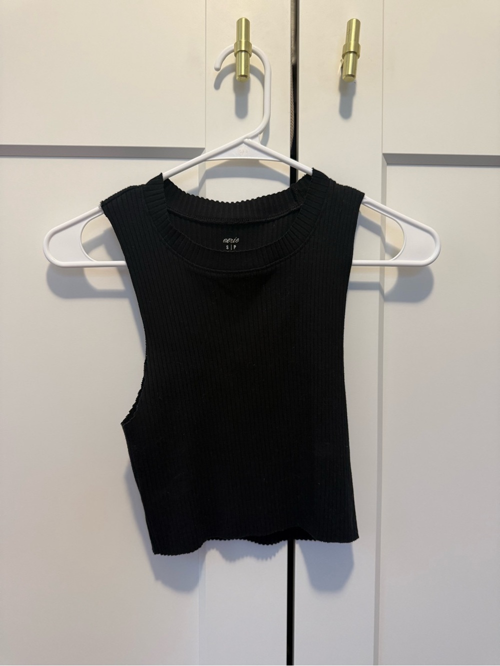 aerie Black Ribbed Crop Tank